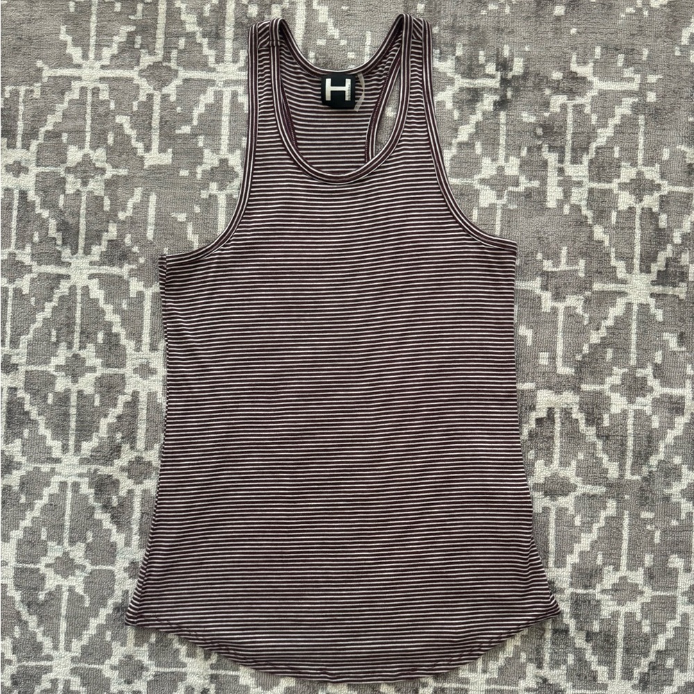 H by Bordeaux Micro Maroon Cream Striped Racerback Tank Top Size S